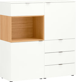 Credenza alta TILL - Bianco / Quercia / L: 112.0 cm x P: 41.0 cm x A: 115.2 cm