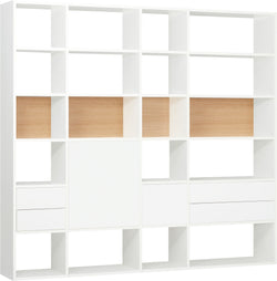 TARA Scaffale - Bianco / Quercia / L: 220.0 cm x P: 33.0 cm x A: 222.0 cm