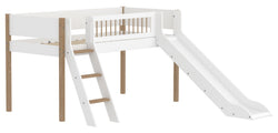 Flexa NOR Schrägleiter Halbhochbett inkl. Pfosten - Weiss / Eiche / B: 250.0 cm x T: 208.0 cm x H: 120.0 cm