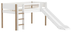 Flexa NOR Echelle droite lit mi-hauteur avec montants - Blanc / Chêne / L: 250.0 cm x P: 208.0 cm x H: 120.0 cm
