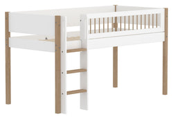 Flexa NOR Echelle droite lit mi-hauteur avec montants - Blanc / Chêne / L: 109.0 cm x P: 208.0 cm x H: 120.0 cm