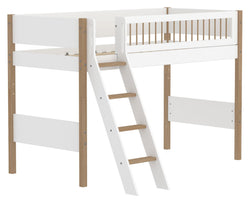 Flexa NOR Échelle inclinée lit moyen surélevé - Blanc / Chêne / L: 159.0 cm x P: 208.0 cm x H: 143.0 cm