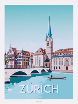 Affiche « La Jonx ZÜRICH » - L : 30,0 cm x P : 0,1 cm x H : 40,0 cm / Bleu clair