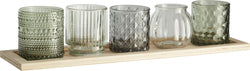 DAKOTA Wooden Tray with 5 Lanterns - Hellblau, Hellgruen, Transparent / L: 11.5 cm x H: 9.5 cm