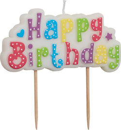 HAPPY BIRTHDAY Kerzen bunt - farbig / B: 70.0 mm x T: 85.0 mm x H: 10.0 mm