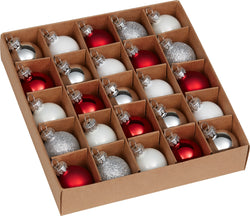 KAI Set de boules 25 p. - Rouge / Argent / D: 3 cm