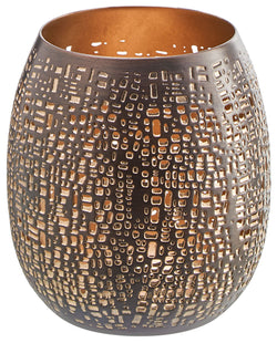 LISA Windlicht Metall br D9.5x8.5cm - Braun, Gold / H: 9.5 cm