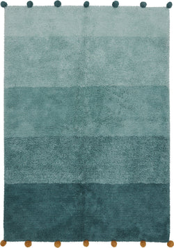 NAOMI II tappeot, 100x140 ombre pompons - petrolio / L: 100.0 cm x P: 140.0 cm