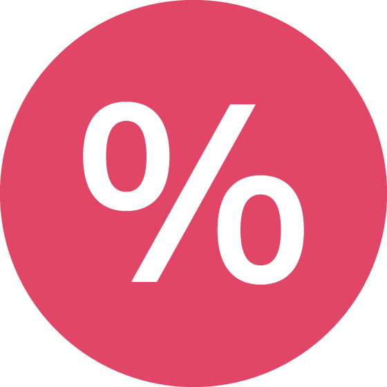 Segno di percentuale in un cerchio rosa