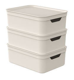 Lot de 3 boîtes SE-ALVRA avec couvercle, 10 L - Beige / L : 26,5 cm  x H : 21,6 cm x P : 36,5 cm