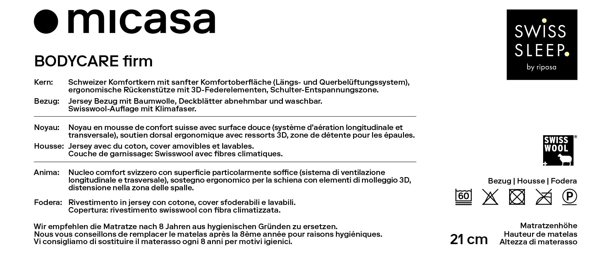 SwissSleep by riposa BODYCARE firm Materasso