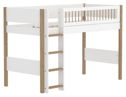 Flexa NOR Leiter gerade Mittelhochbett - Weiss / Eiche / B: 109.0 cm x T: 208.0 cm x H: 143.0 cm
