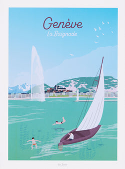 Affiche La Jonx GENÈVE - L : 30,0 cm x P : 0,1 cm x H : 40,0 cm / Bleu clair / Vert