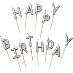 HAPPY BIRTHDAY Kerzen silber - Silber / B: 20.0 mm x T: 28.0 mm x H: 6.0 mm