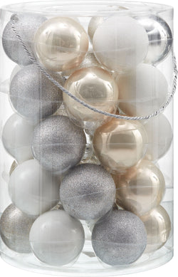 Kugelset 30 Stk. - Champagne, Weiss / Silber, Gold / D: 6.0 cm