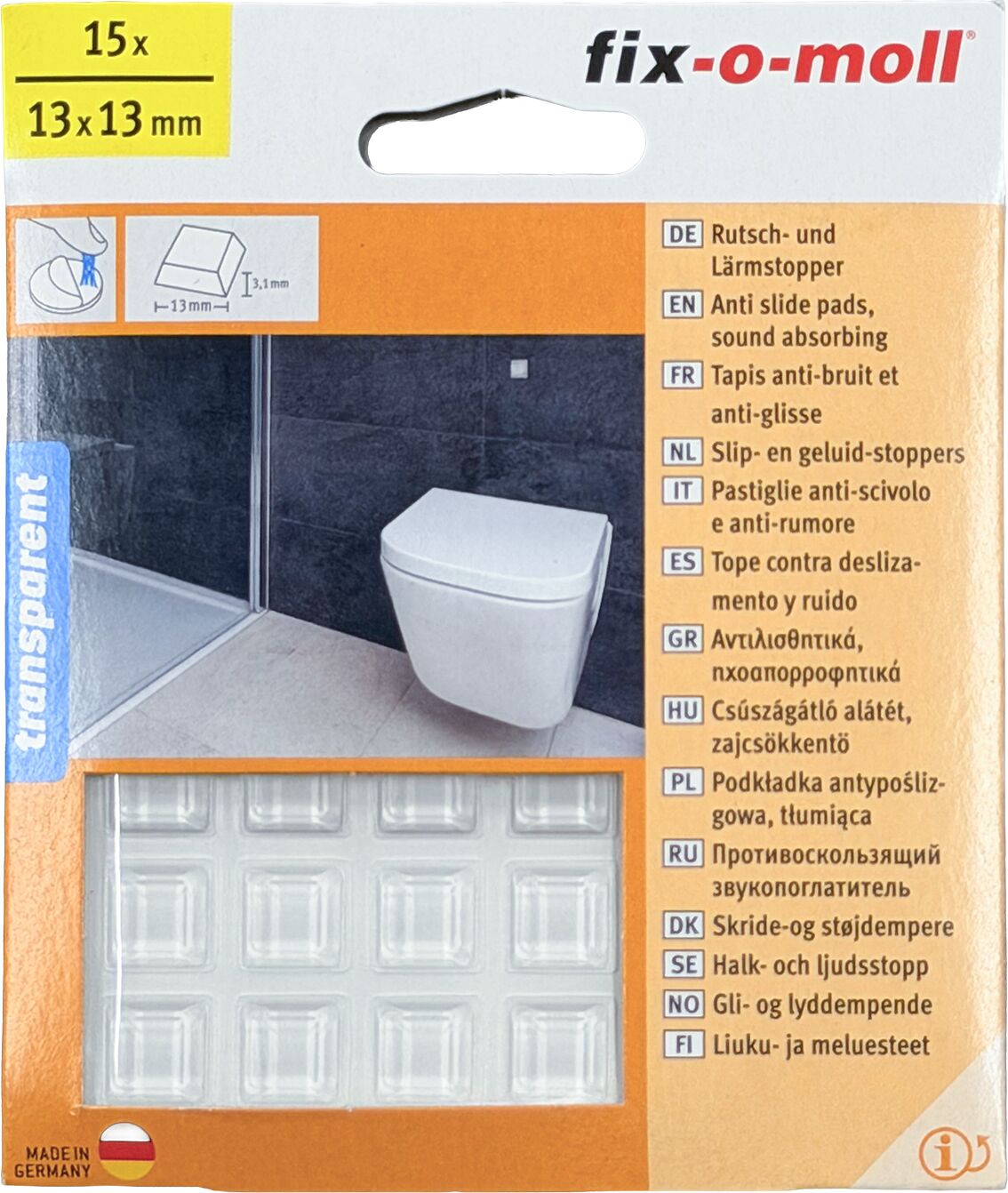 Fix-O-Moll Patins anti-gliss & bruit 3.1 mm / 13 x 13 mm 15 x Patins anti-gliss & bruit