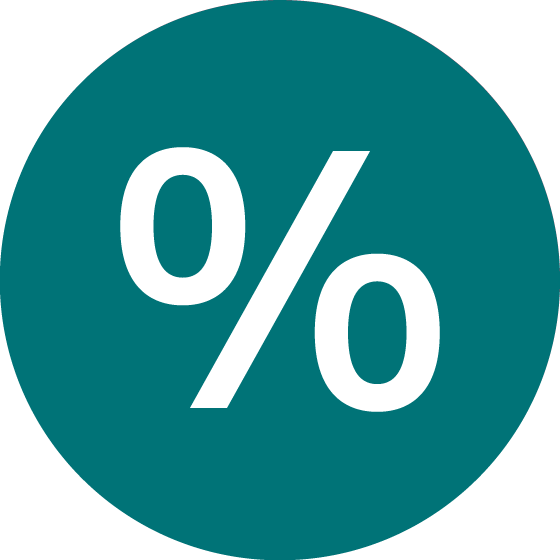 Segno di percentuale in un cerchio turchese