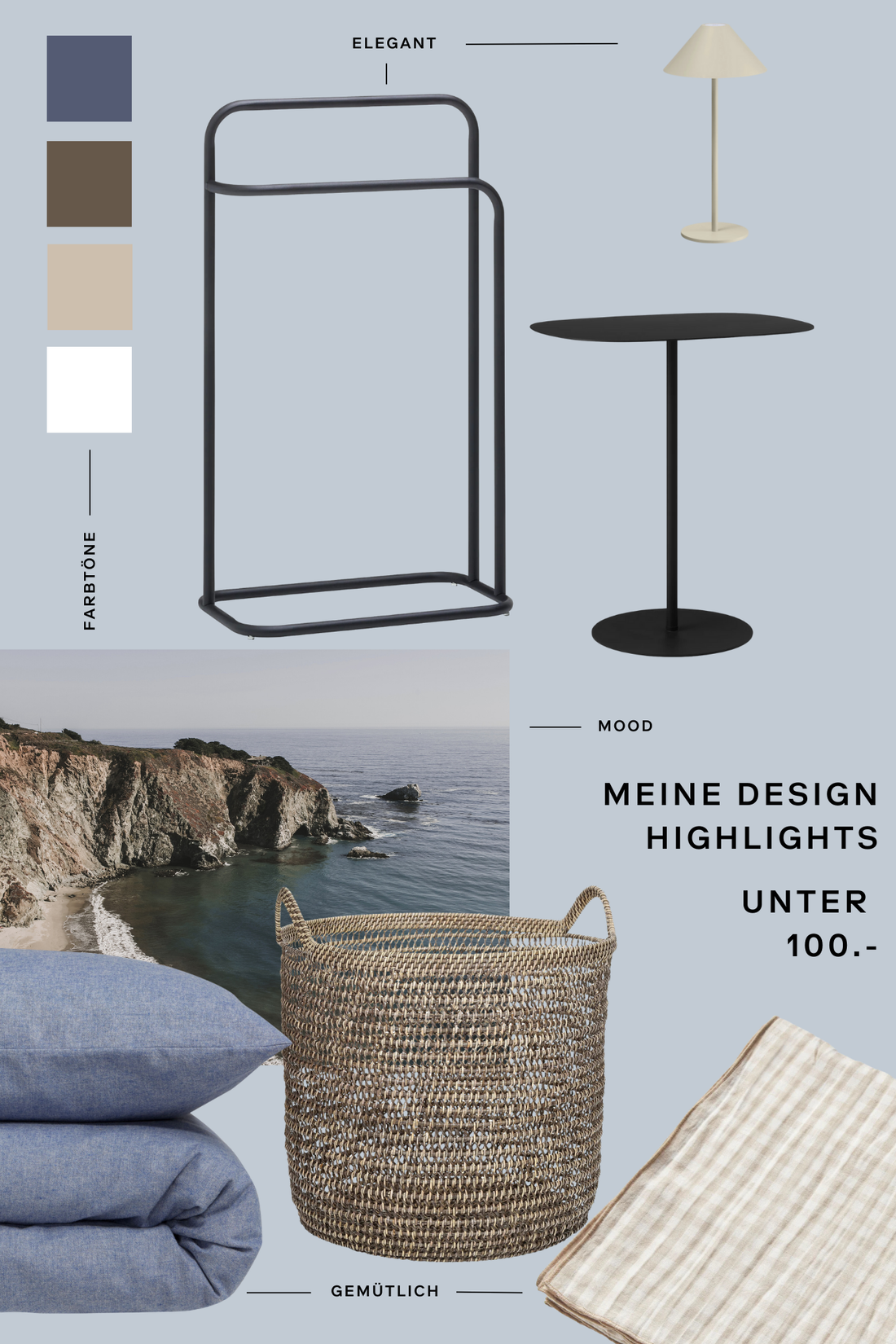 Moodboard mit eleganten Design-Highlights unter 100 Franken.